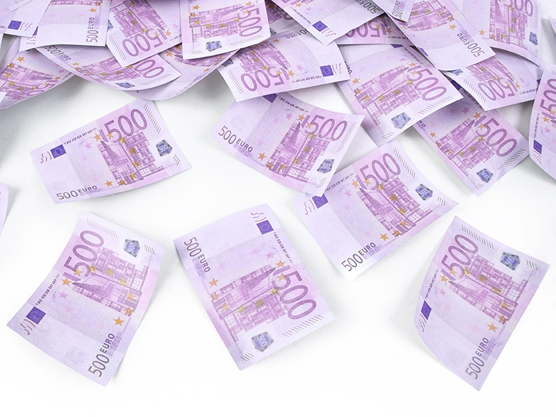 Vystřelovací konfety 60cm peníze 500 EUR